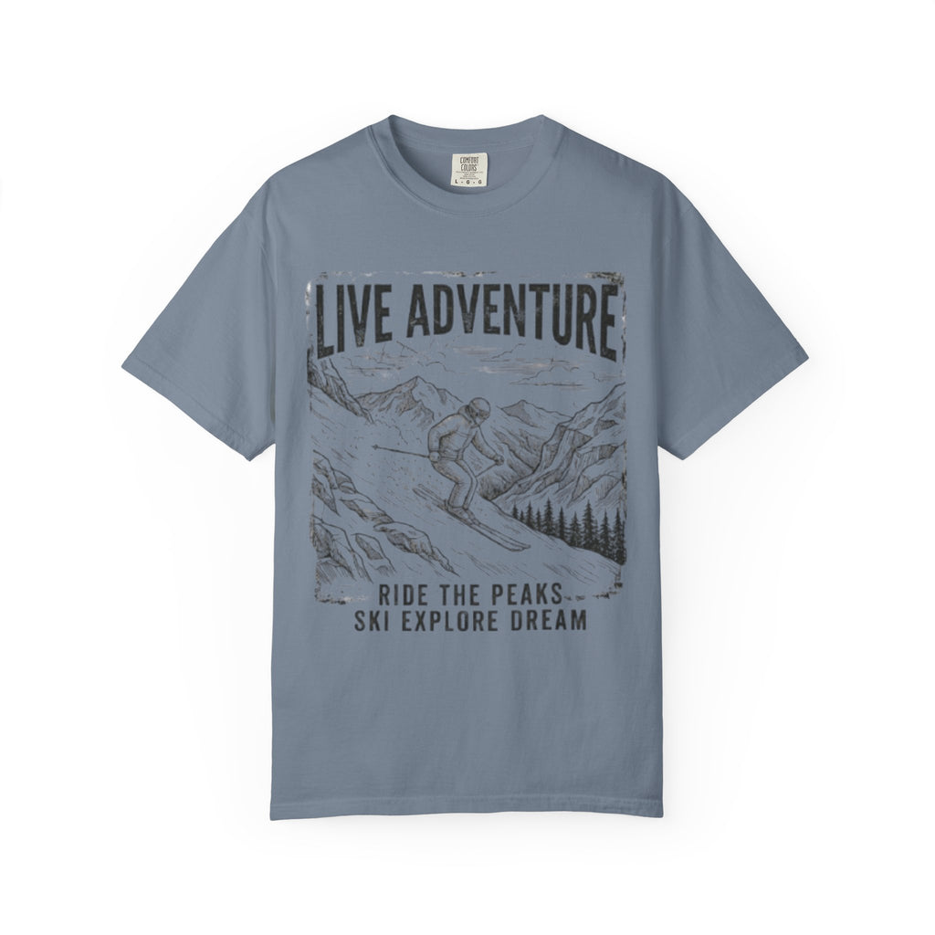 "Live Adventure - Ski" Unisex Garment-Dyed Tee