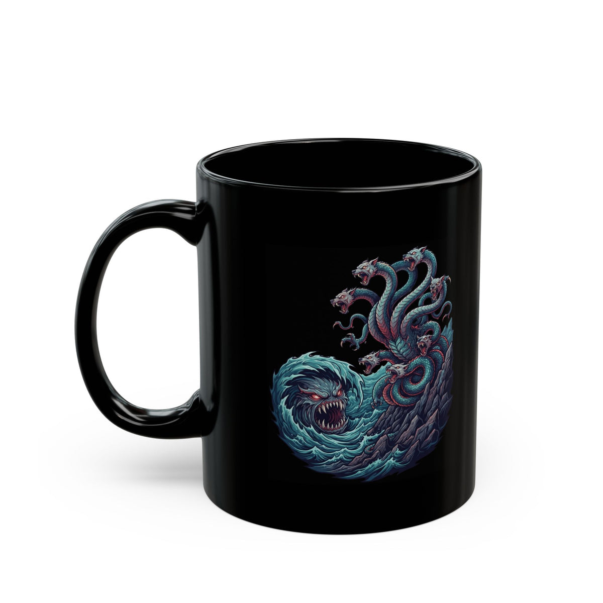 "Charybdis and Scylla (Greek Mythology)" Black Ceramic Mug