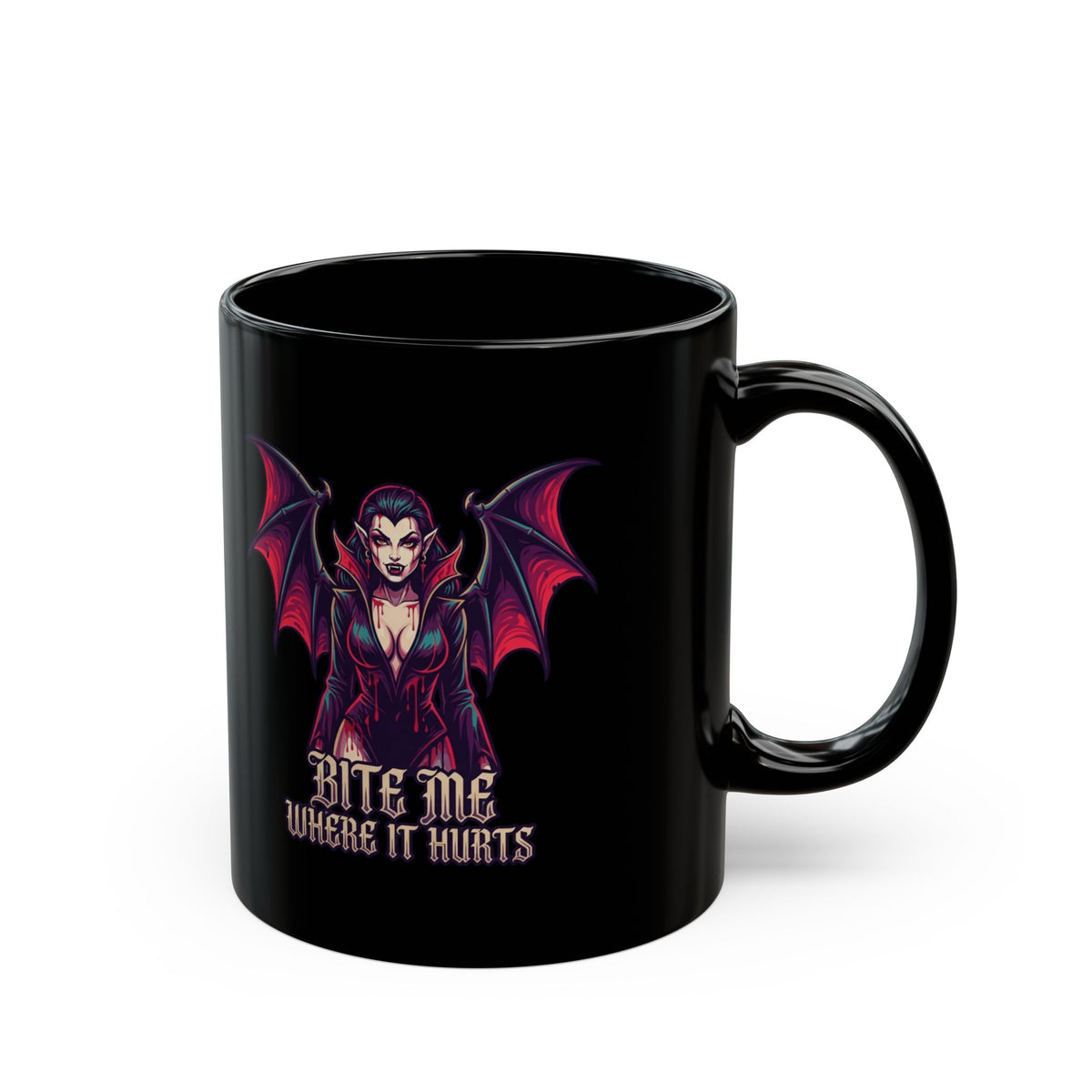 "Bite Me Where It Hurts" Black Ceramic Mug