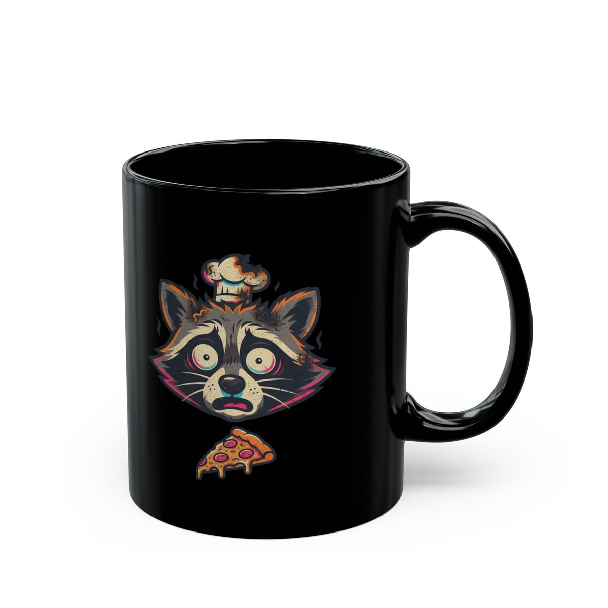 "Frozen Pizza in a Hot Oven" Black Ceramic Mug — Graphic