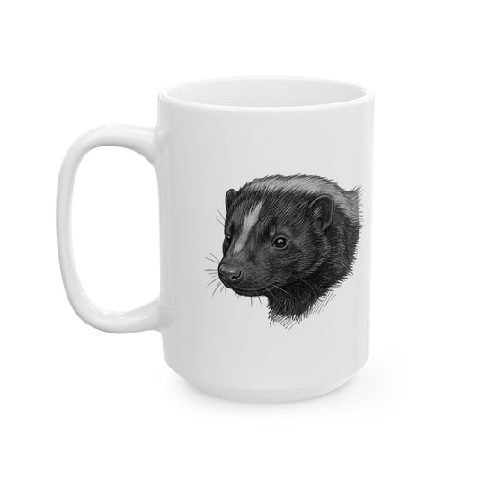 "Pencil Sketch Art Skunk" White Ceramic Mug — Graphic