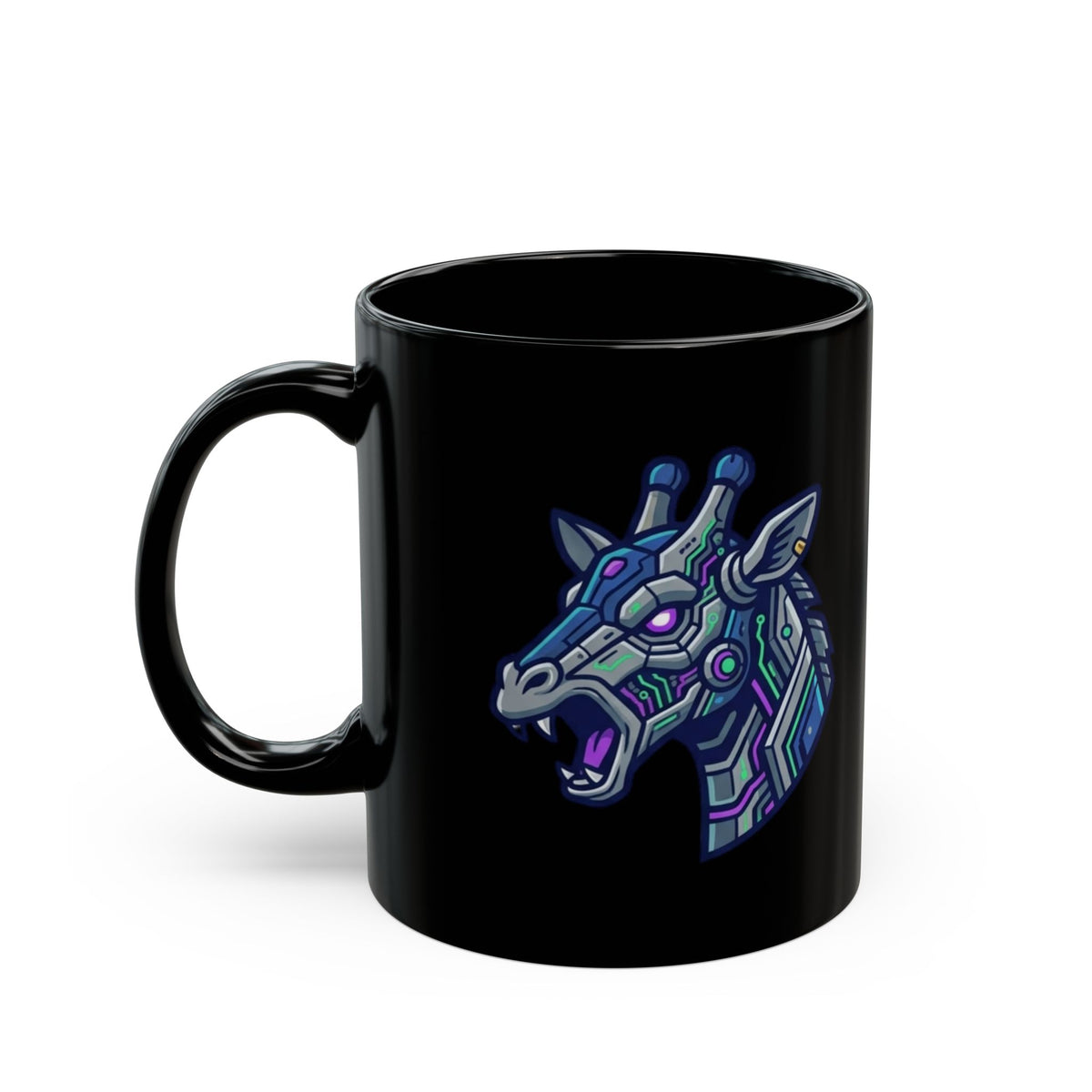 "Cyber Giraffe" Black Ceramic Mug — Graphic