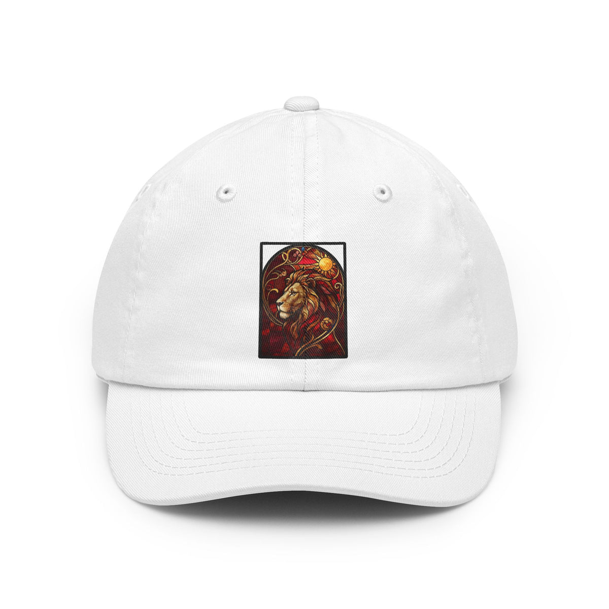 Color: White | Stained Glass Sign LEO Dad Hat — Graphic