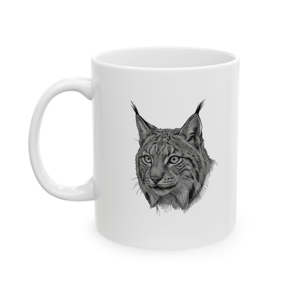 "Pencil Sketch Art Lynx" White Ceramic Mug — Graphic