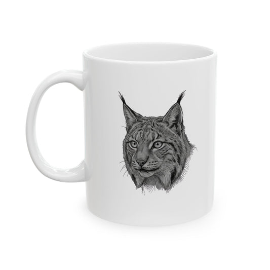 "Pencil Sketch Art Lynx" White Ceramic Mug — Graphic