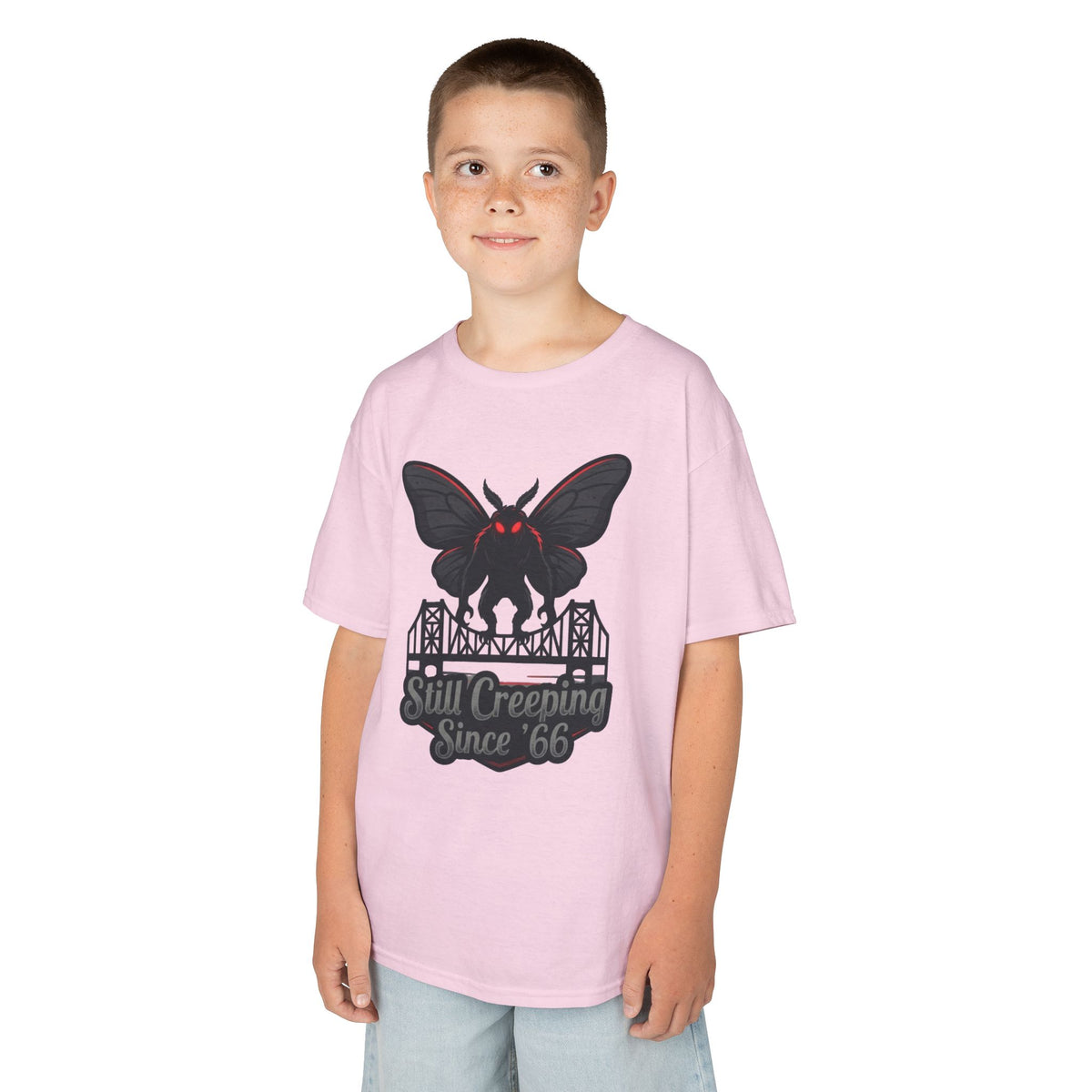 Color: Light Pink | Mothman (West Virginia, USA) Kids Tee