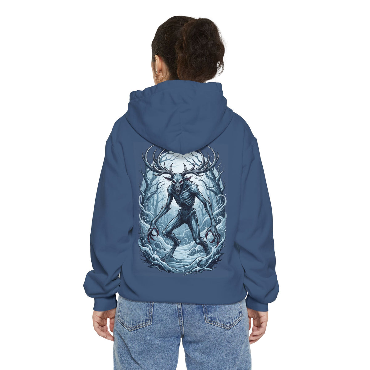 Color: True Navy | Wendigo (Algonquian Folklore) Garment-Dyed Hoodie