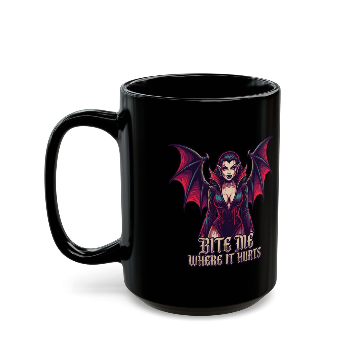 "Bite Me Where It Hurts" Black Ceramic Mug