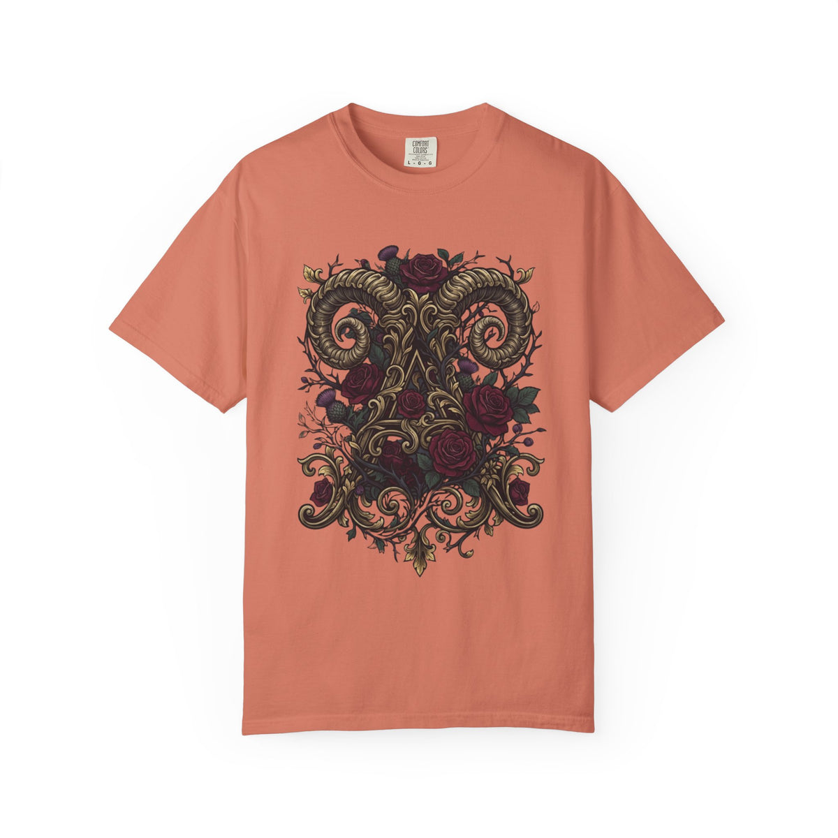 Color: Terracotta | Floral Monogram Aries Unisex Garment-Dyed Tee