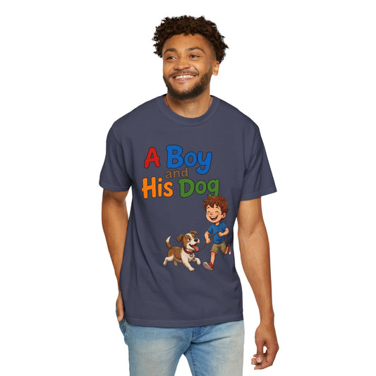 Color: Denim | A Boy And His Dog Unisex Garment-Dyed Tee