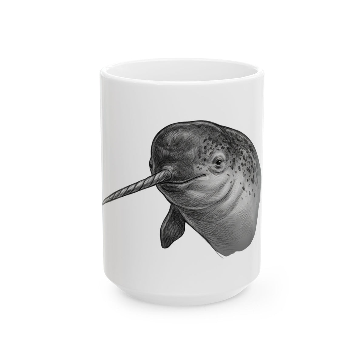 "Pencil Sketch Art Narwhal" White Ceramic Mug — Graphic