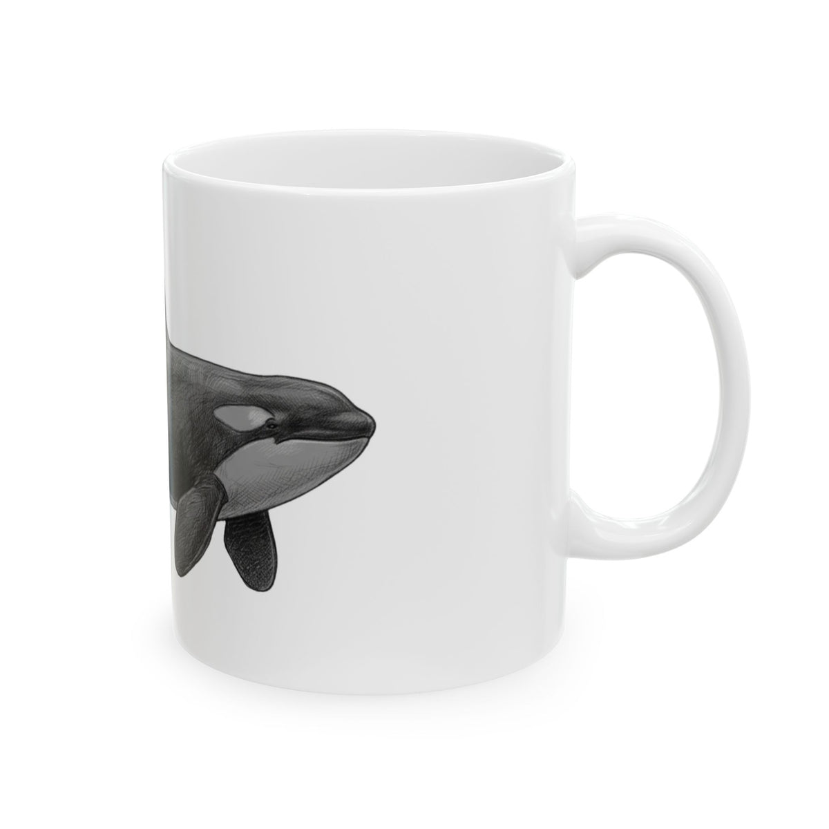 "Pencil Sketch Art Orca" White Ceramic Mug