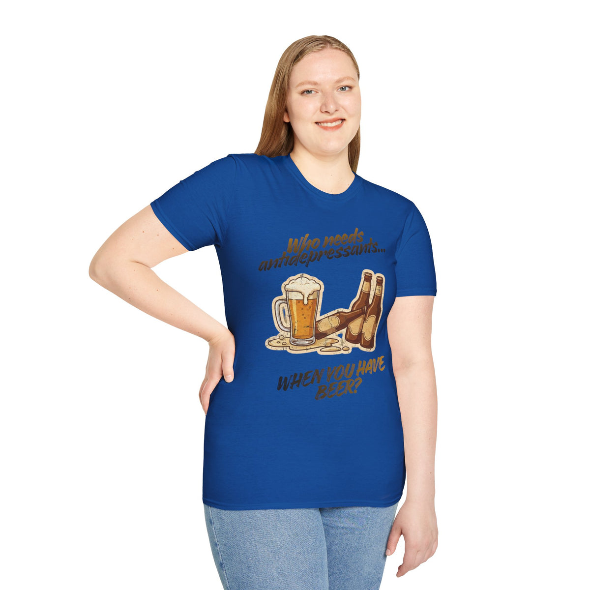 Color: Royal | Beer Graphic T-Shirt — Who Needs Antidepressants When You Have Beer? Retro Pint Design