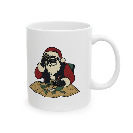 "Ho Ho Hard At Work" White Ceramic Mug — Graphic