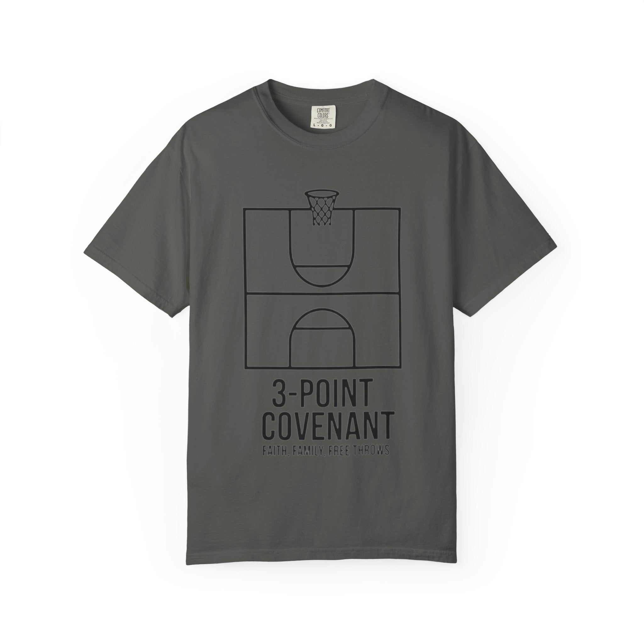 “3‑Point Covenant: Faith, Family, Free Throws" Unisex Garment-Dyed T-shirt