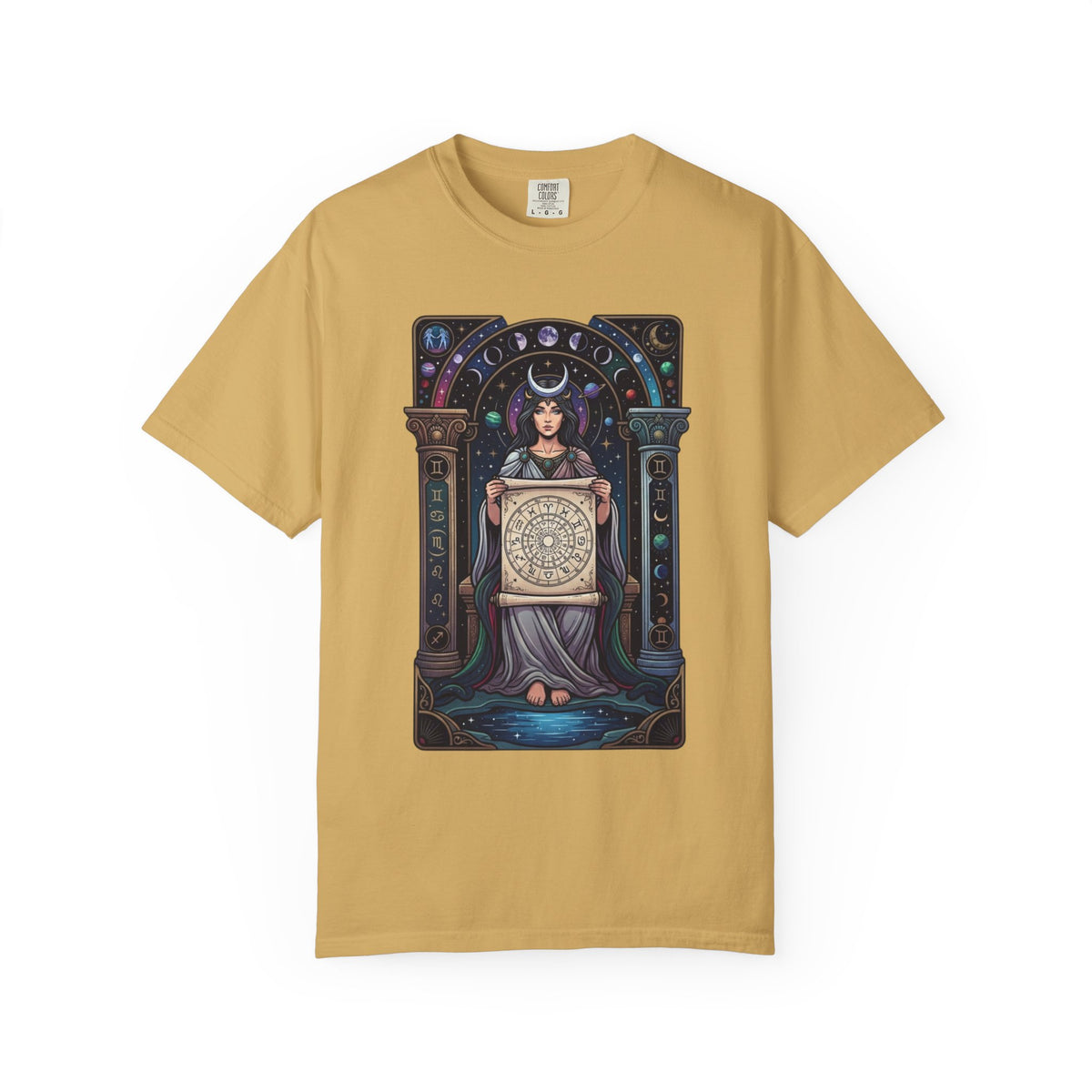 "The Cosmic Tarot (High Priestess)" Unisex Garment-Dyed Tee