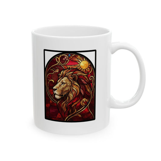 "Stained Glass Sign LEO" White Ceramic Mug — Graphic