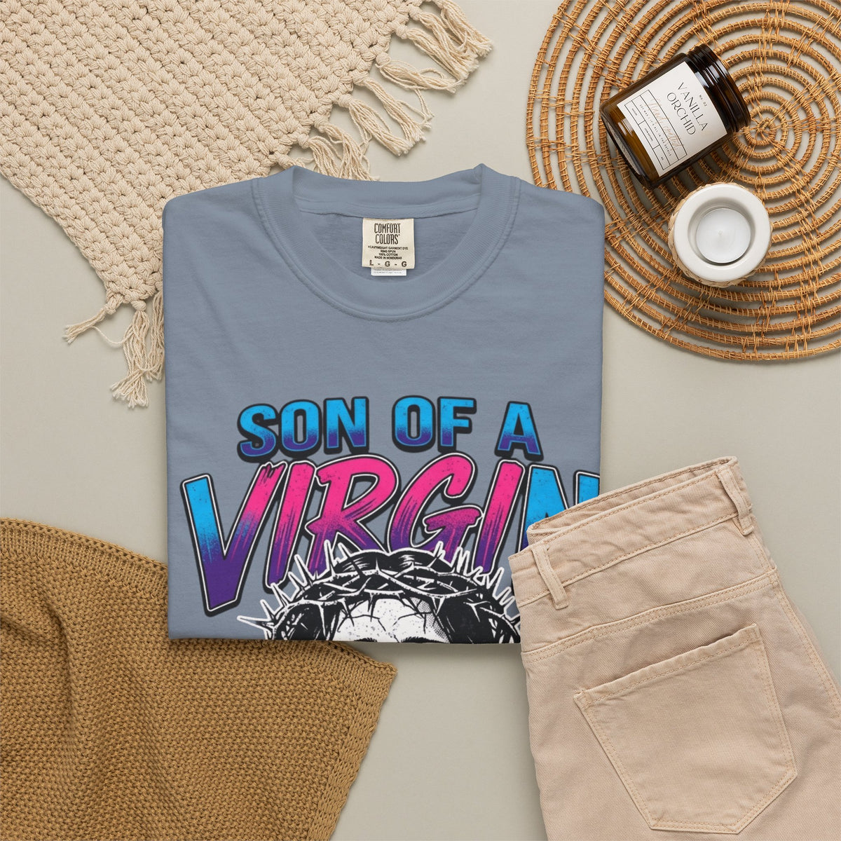 "Good Book Series - Son of A Virgin" Unisex Garment-Dyed Tee