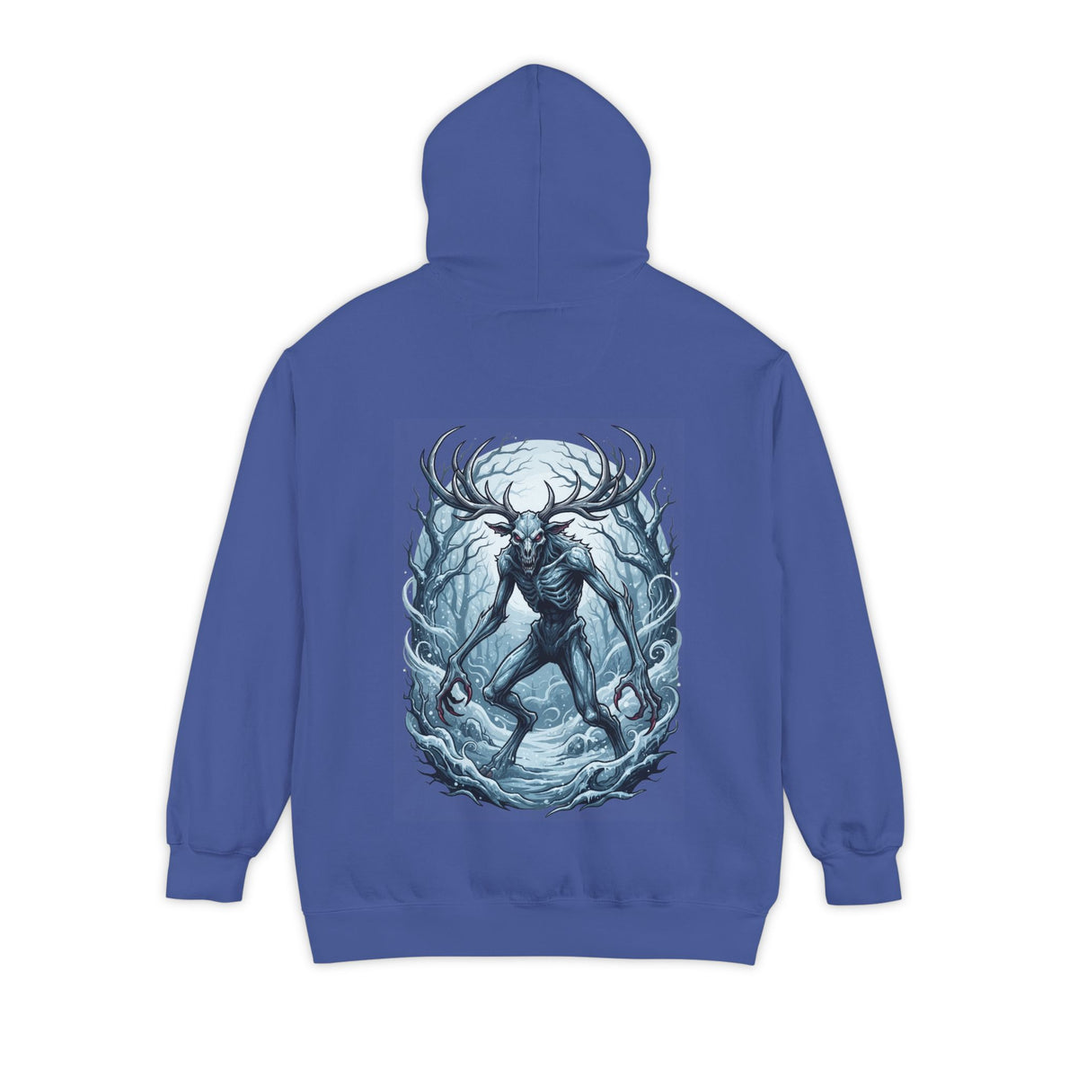 Color: Flo Blue | Wendigo (Algonquian Folklore) Garment-Dyed Hoodie
