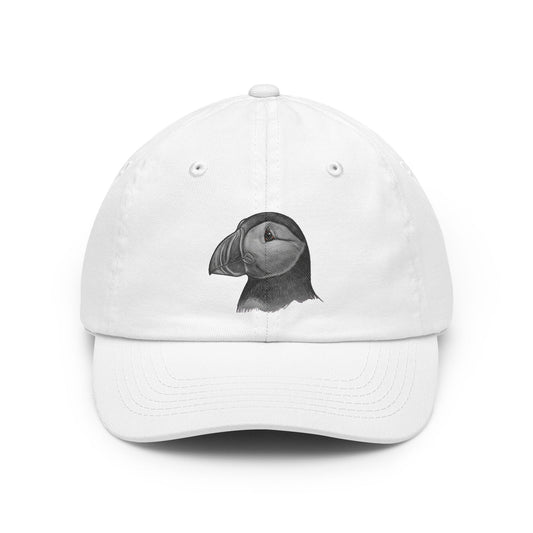 Color: White | Pencil Sketch Art Puffin Dad Hat — Graphic