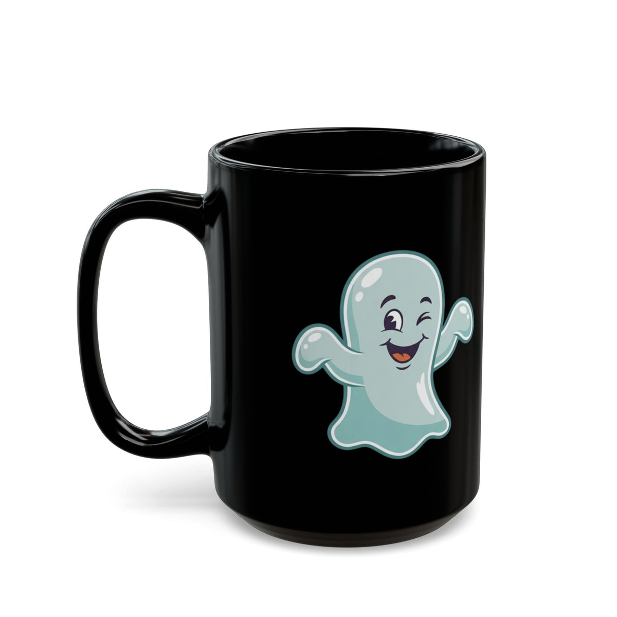 "Ghost Flakes" Black Ceramic Mug — Graphic