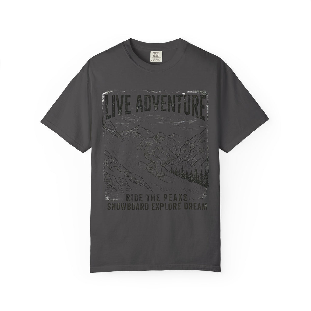 Color: Graphite | Live Adventure - Snowboard Unisex Garment-Dyed Tee
