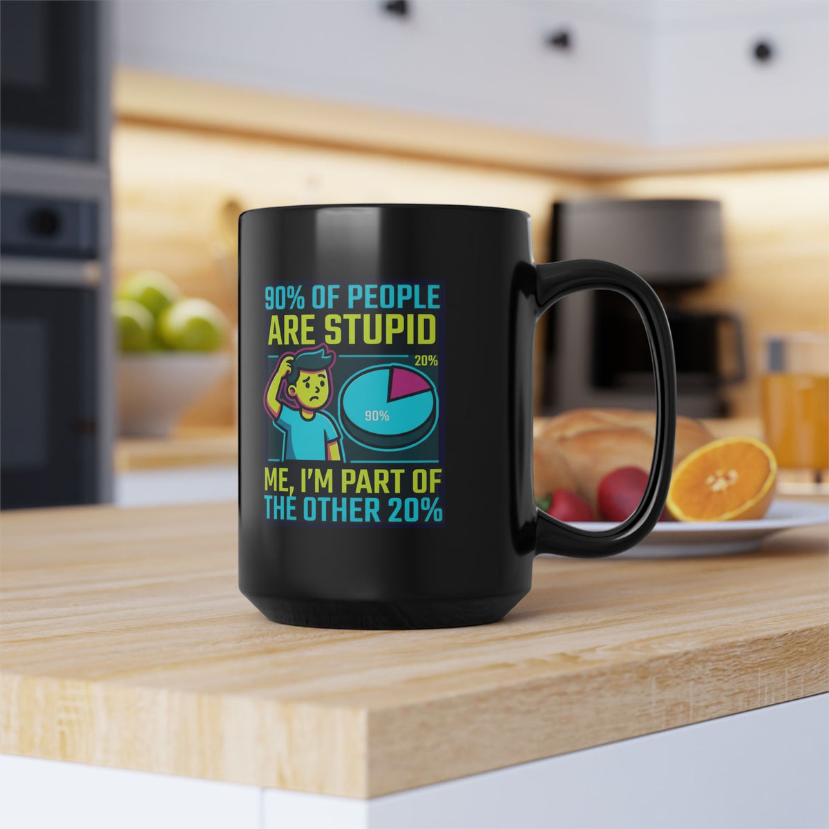 "90% Of People Are Stupid" Black Ceramic Mug