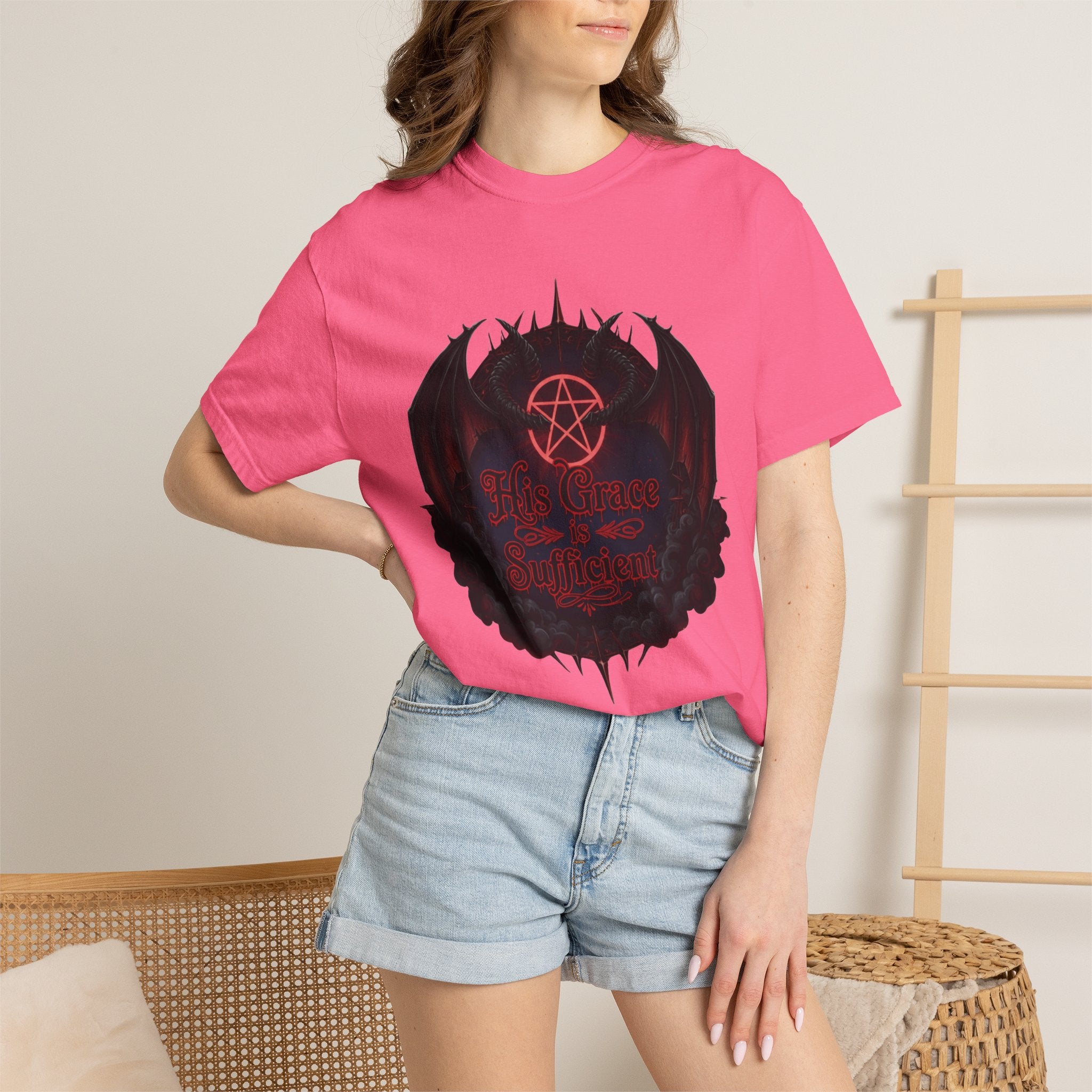 "His Grace is Sufficient Gothic T-Shirt" Unisex Garment-Dyed T-shirt