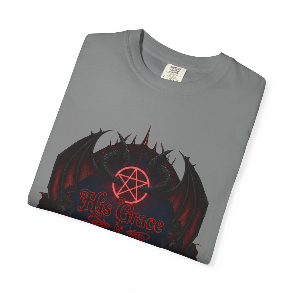 "His Grace is Sufficient Gothic T-Shirt" Unisex Garment-Dyed T-shirt