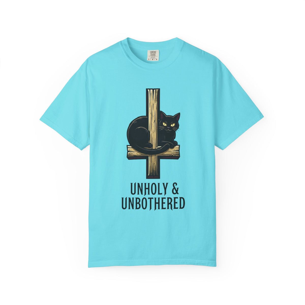 Color: Lagoon Blue | Unholy and Unbothered Unisex Garment-Dyed Tee