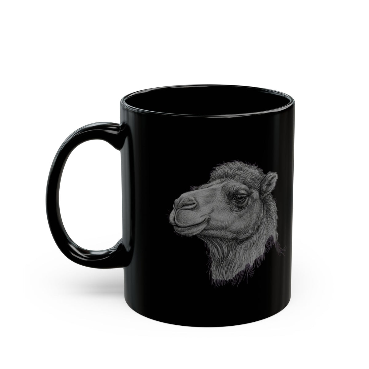 "Pencil Sketch Art Camel" Black Ceramic Mug — Graphic