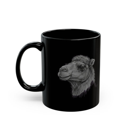 "Pencil Sketch Art Camel" Black Ceramic Mug — Graphic