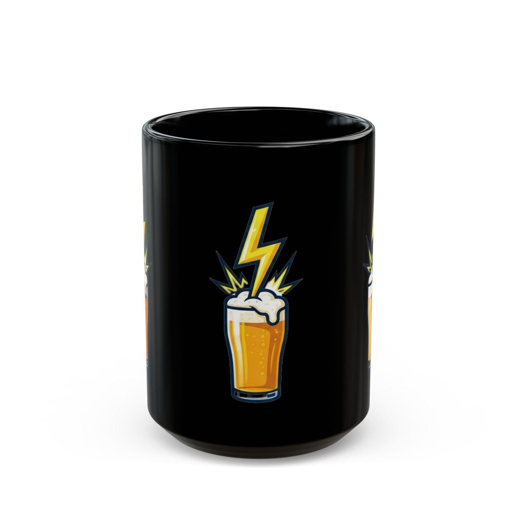 "Static Electricity Brewing" Black Ceramic Mug — Graphic