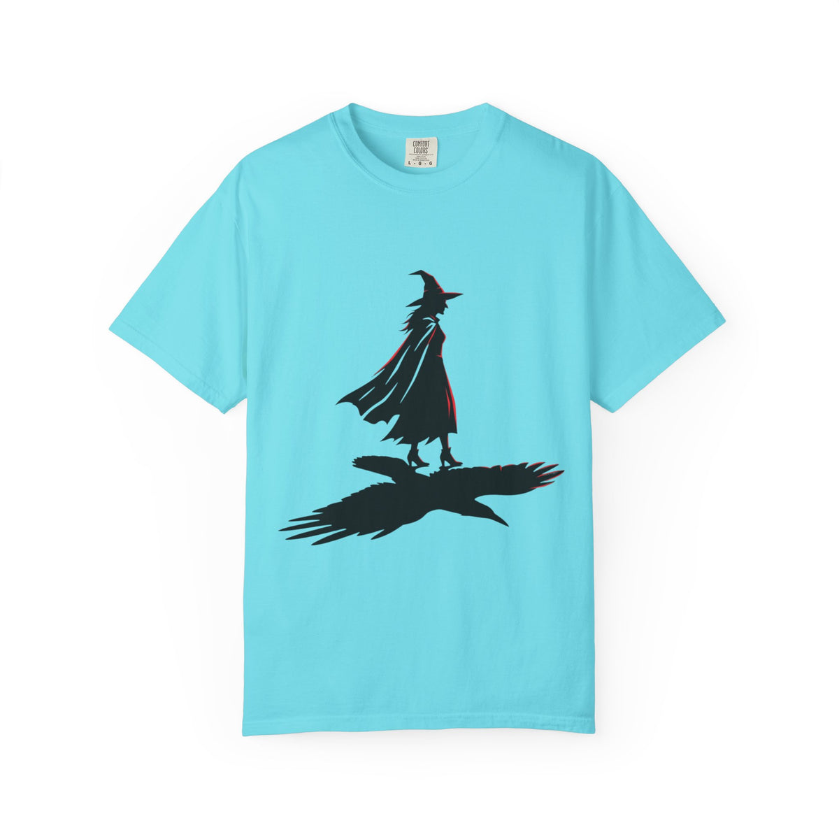 Color: Lagoon Blue | Witch With Raven Shadow Unisex Garment-Dyed Tee