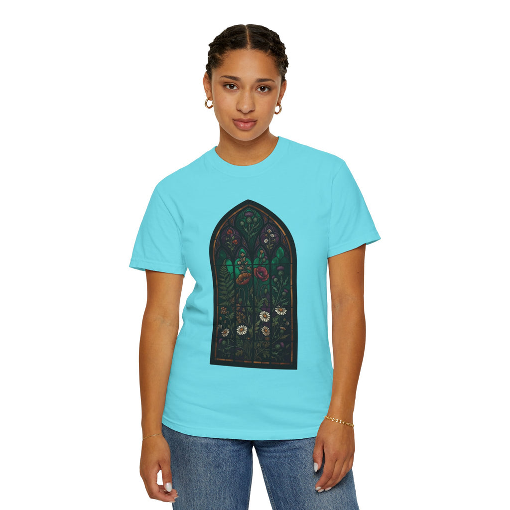 "Stained Glass Floral" Unisex Garment-Dyed Tee