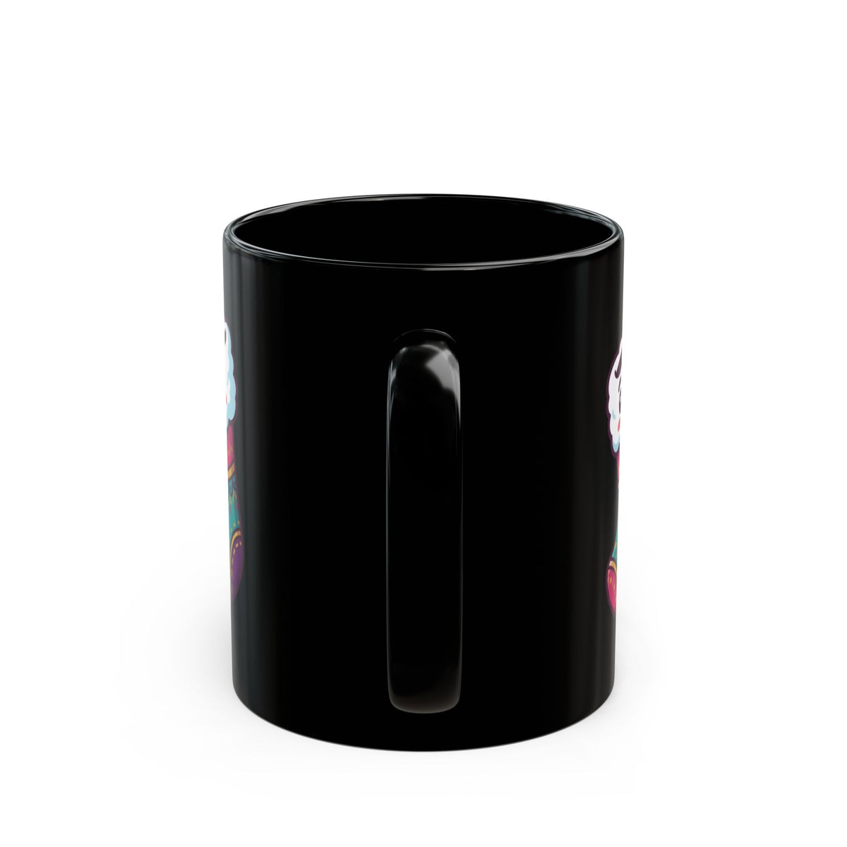 "My Stocking Is Hungry" Black Ceramic Mug — Graphic