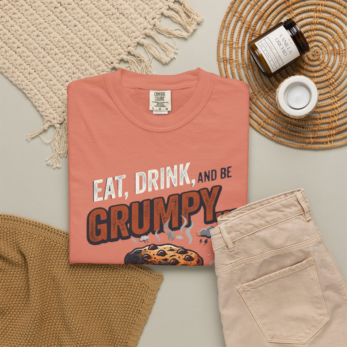 Eat Drink And Be Grumpy Unisex Garment-Dyed Tee