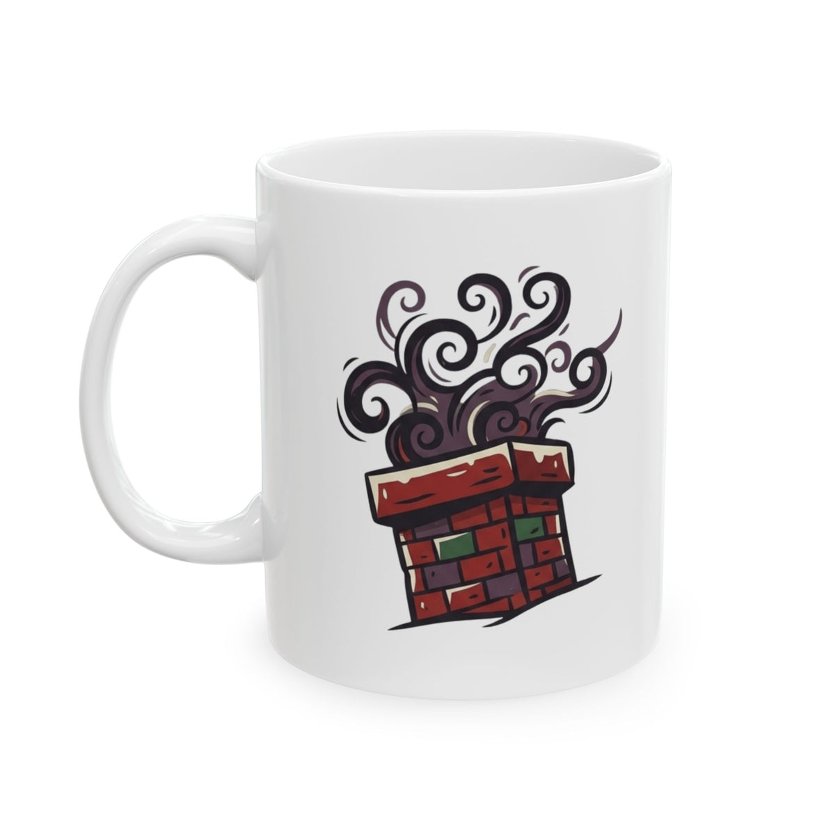 "Up On The Housetop Doing Naughty Stuff" White Ceramic Mug — Graphic