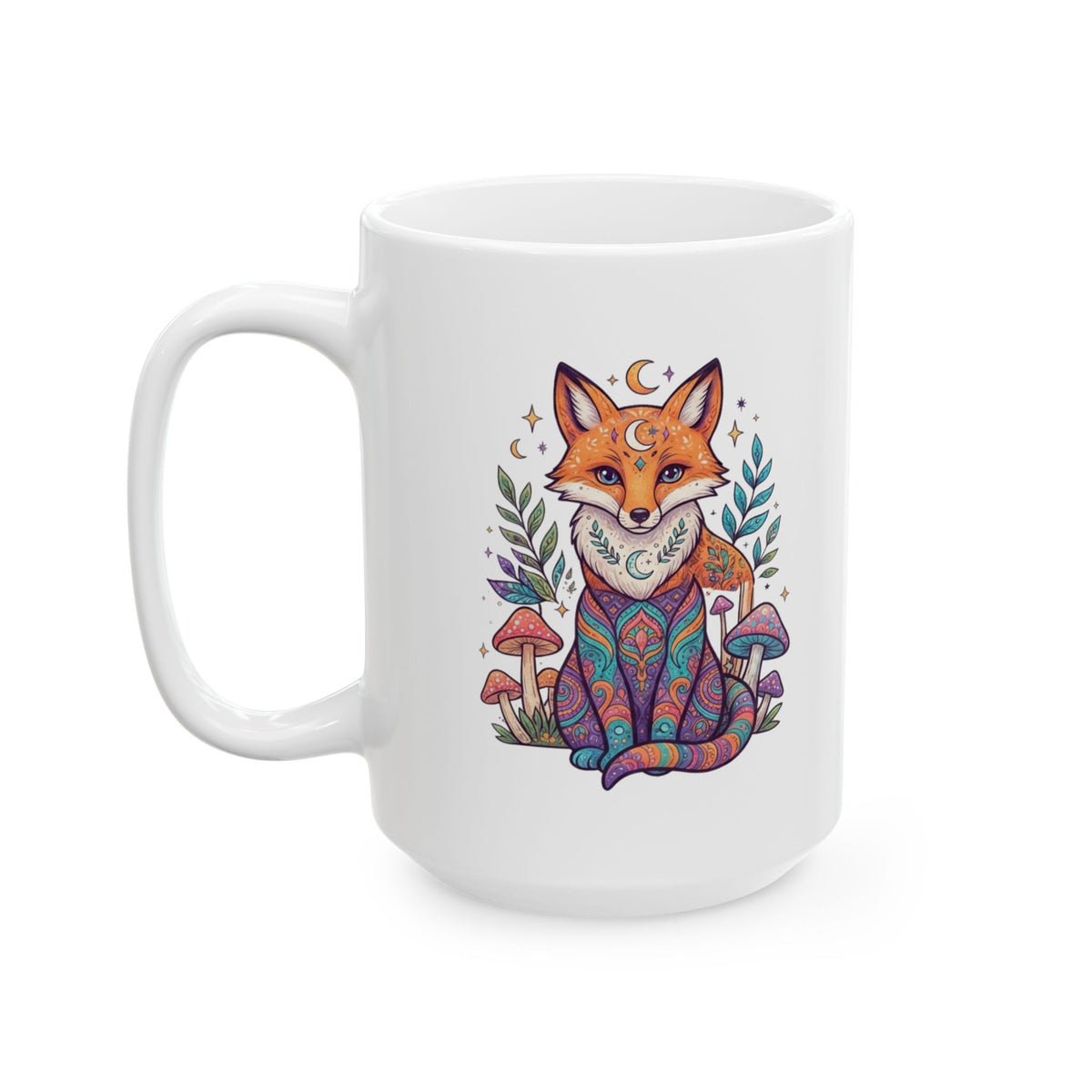 "Hippy Fox" White Ceramic Mug