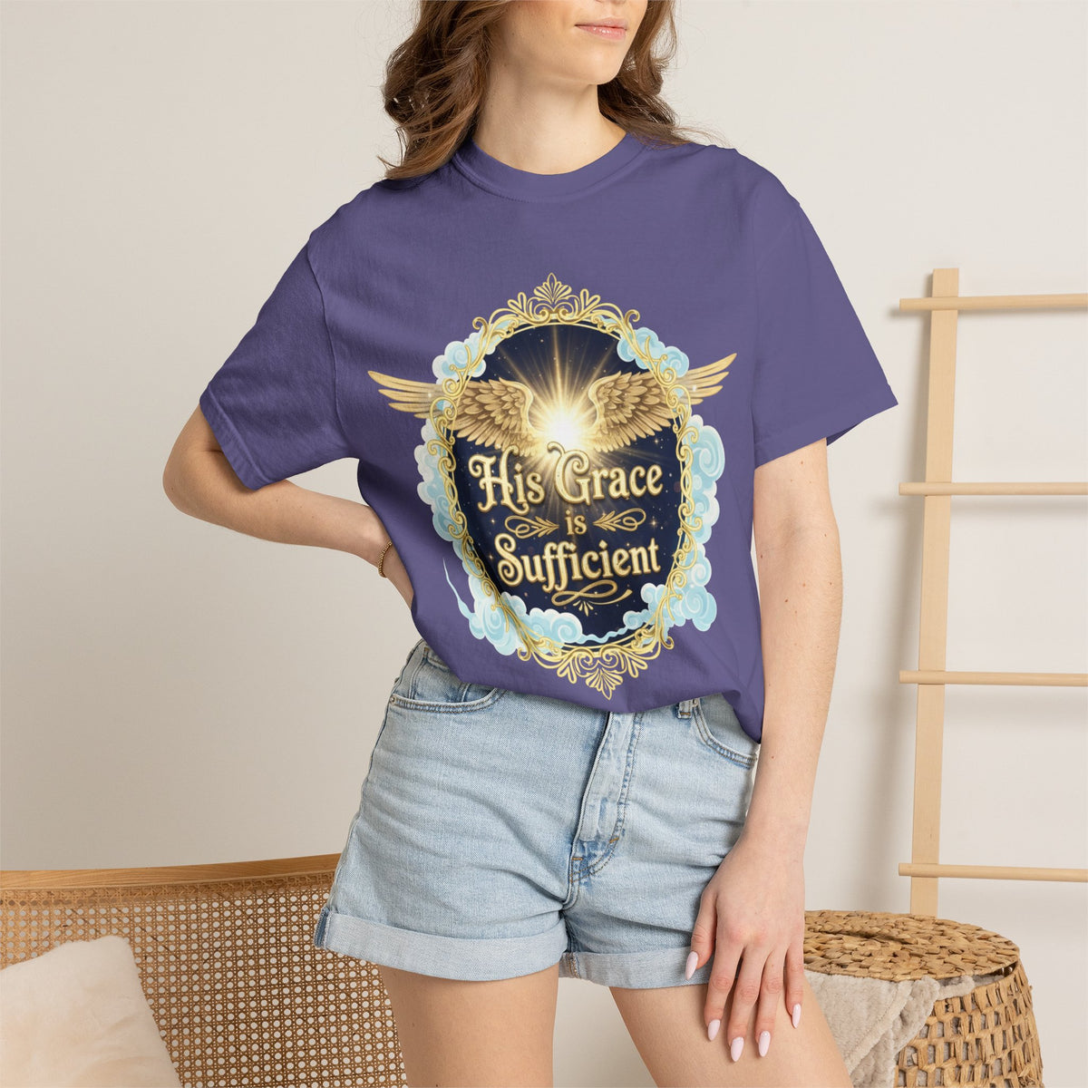 Color: Grape | His Grace is Sufficient Unisex Garment-Dyed T-shirt