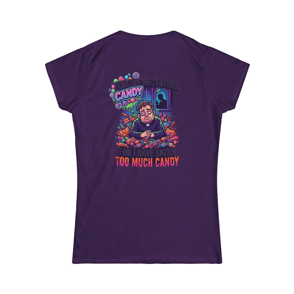 Color: Purple | Forgive Me Father Too Much Candy Women's Tee