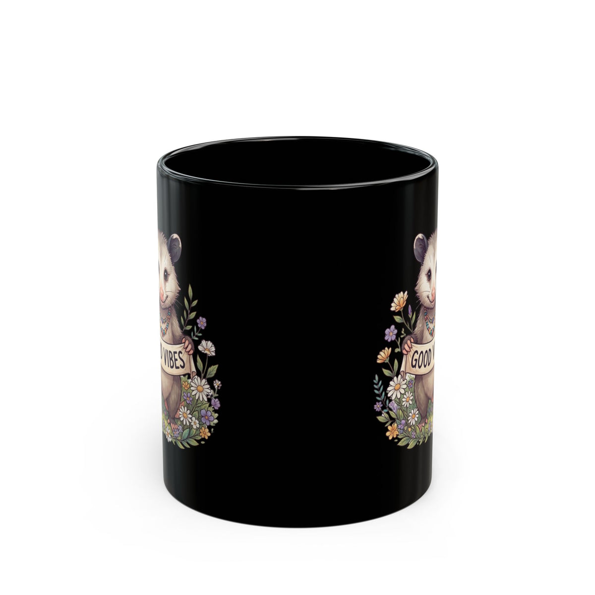 "Hippy Opossum" Black Ceramic Mug