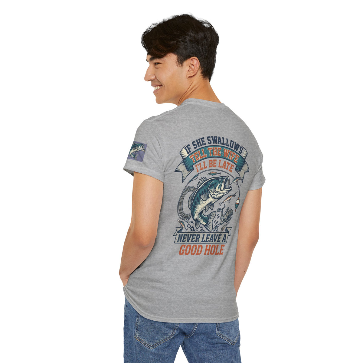 Color: Sport Grey | Never Leave A Good Hole Premium Graphic Tee