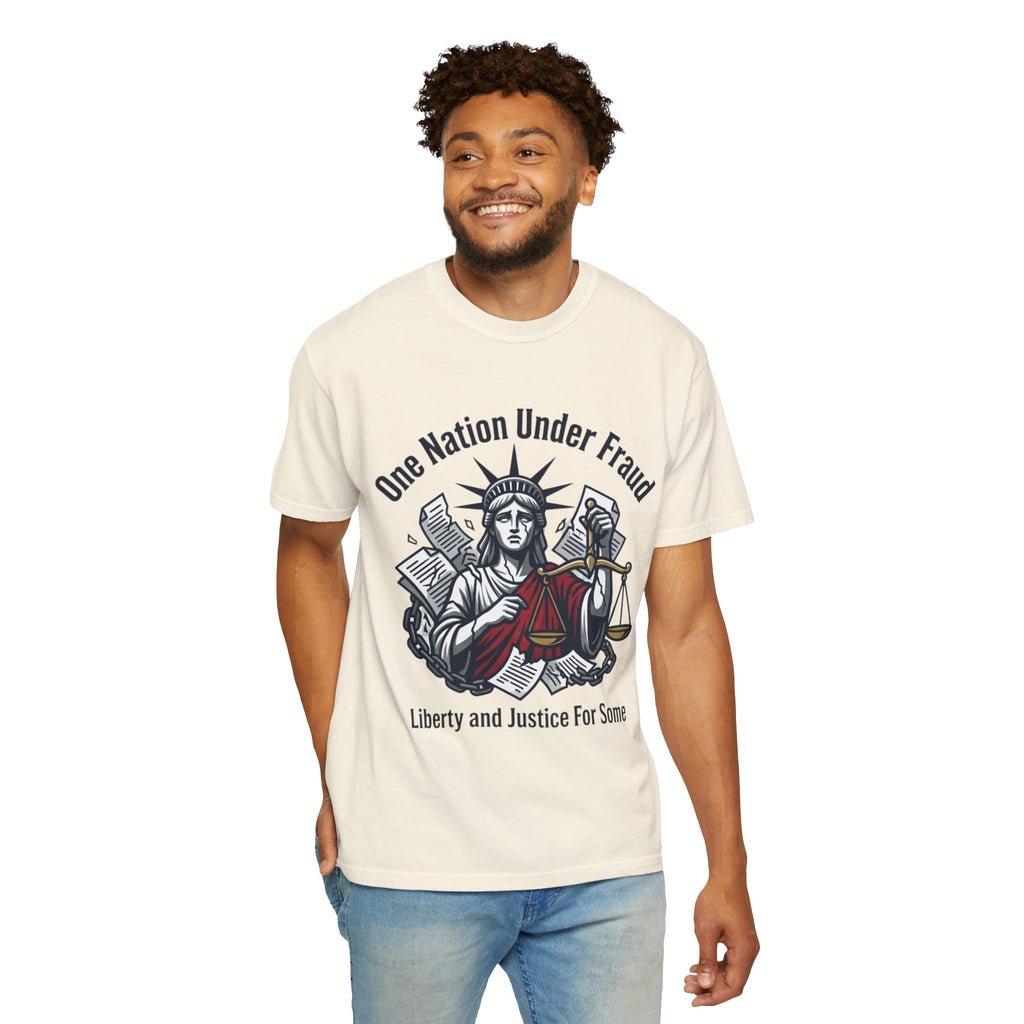 "One Nation Under Fraud" Unisex Garment-Dyed T-shirt