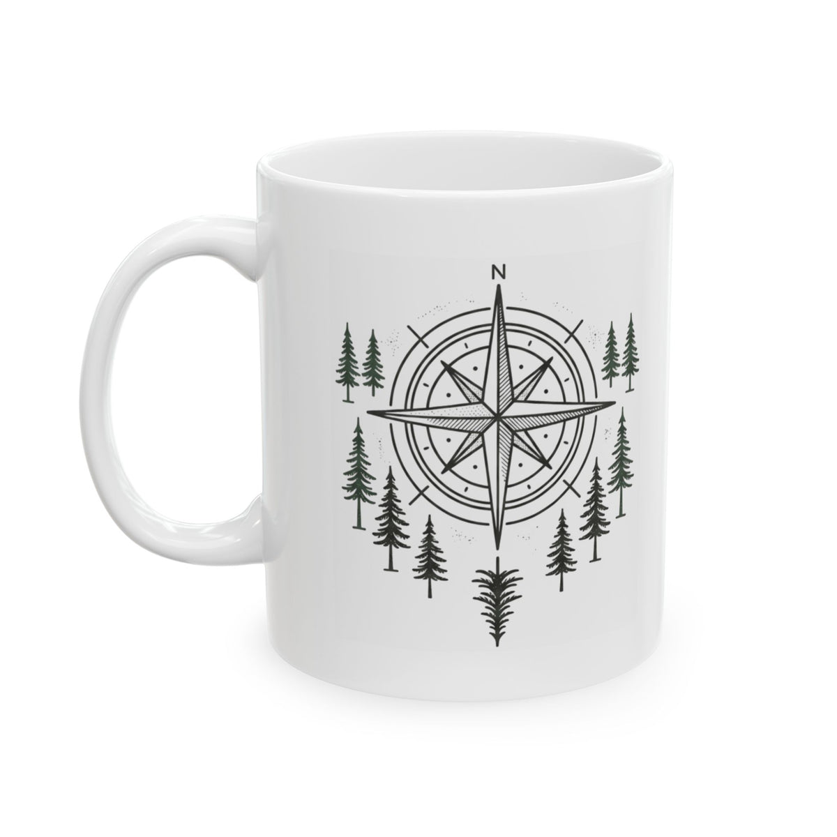 "Compass" White Ceramic Mug — Graphic