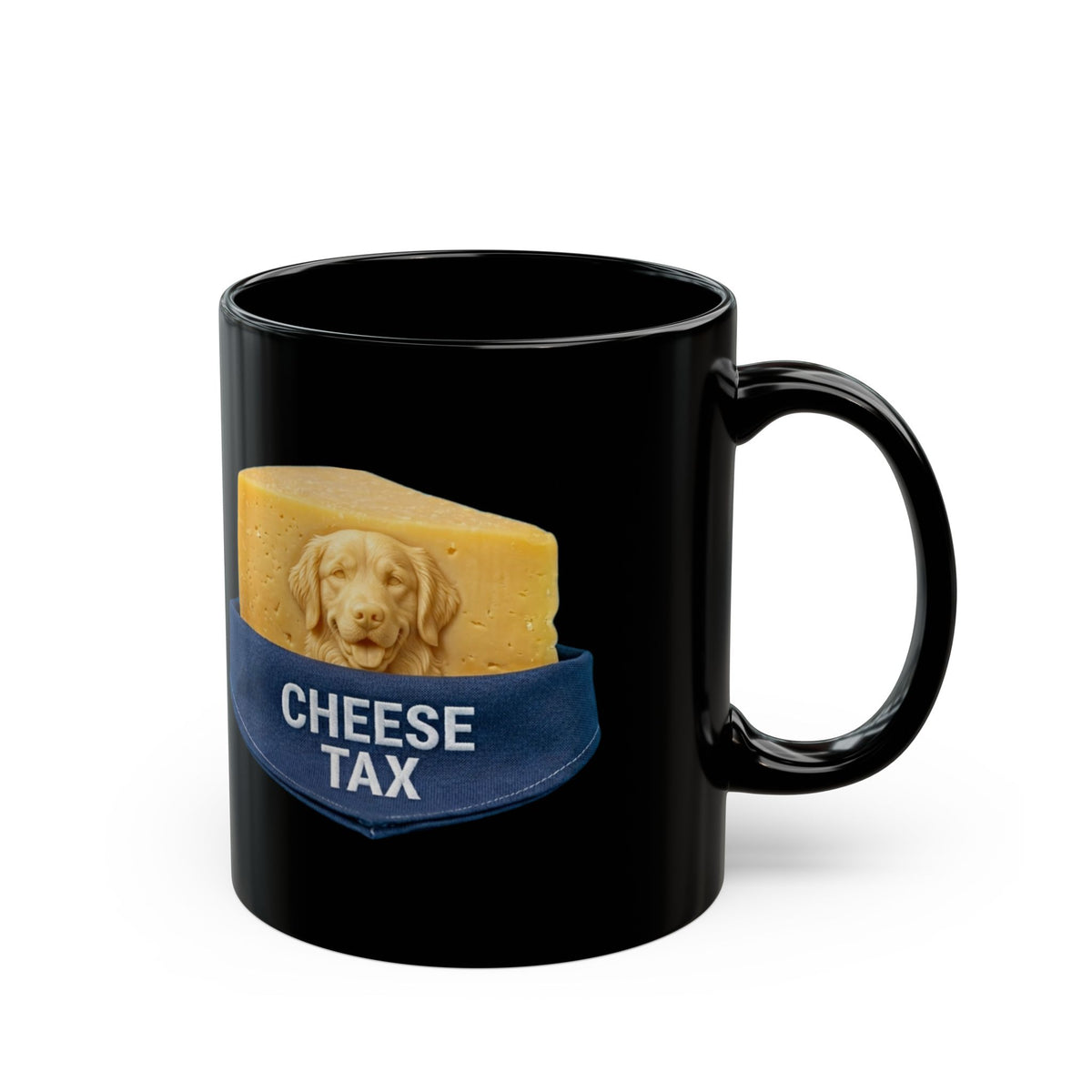 "Cheese Tax" Black Ceramic Mug — Graphic