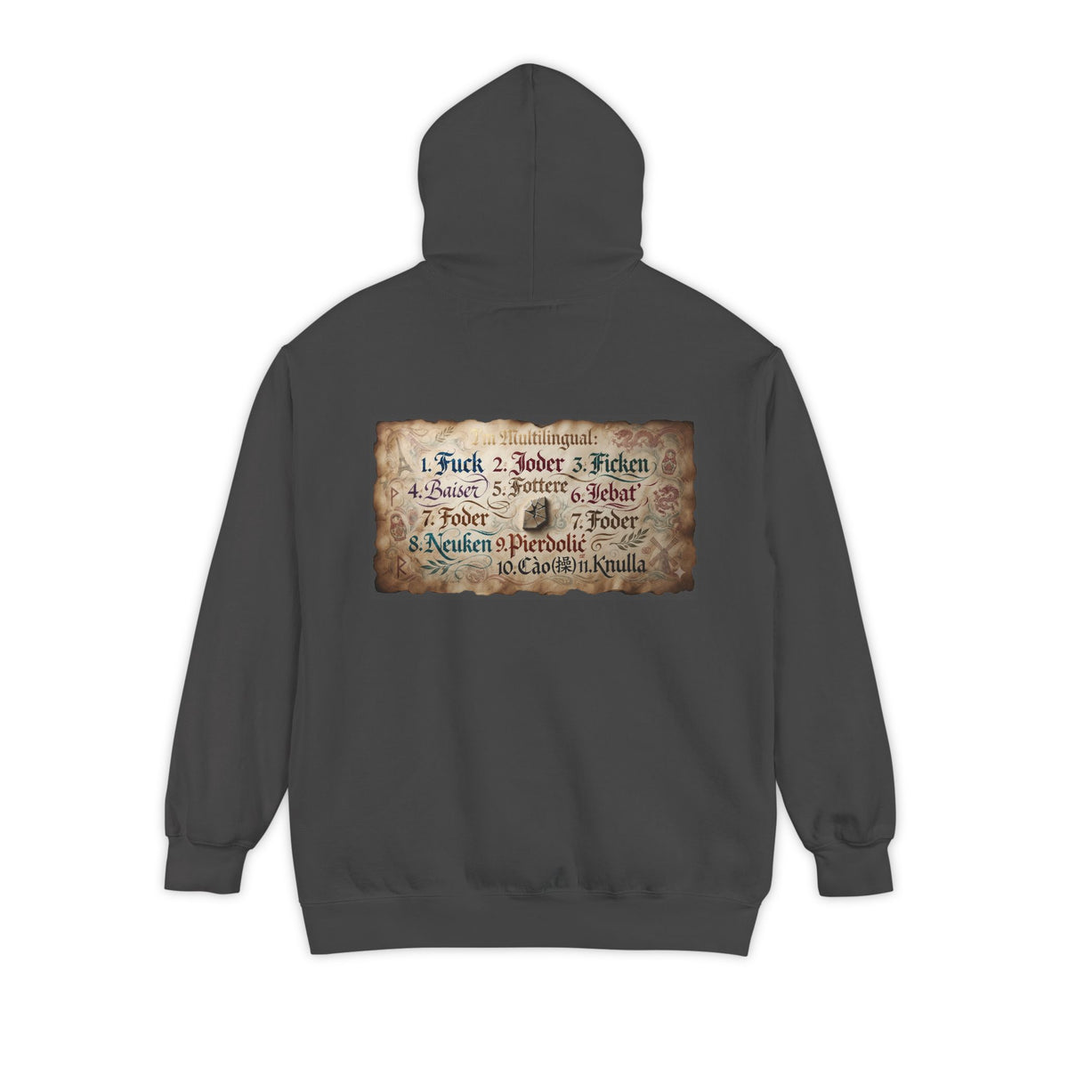 Color: Pepper | Multilingual Garment-Dyed Hoodie