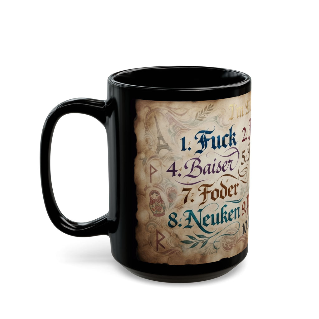 "Multilingual" Black Ceramic Mug