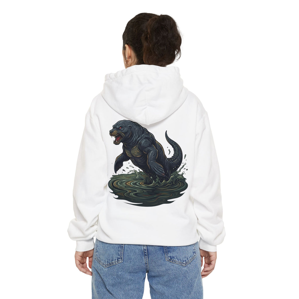 Color: White | Bunyip (Australian Aboriginal Mythology) Garment-Dyed Hoodie