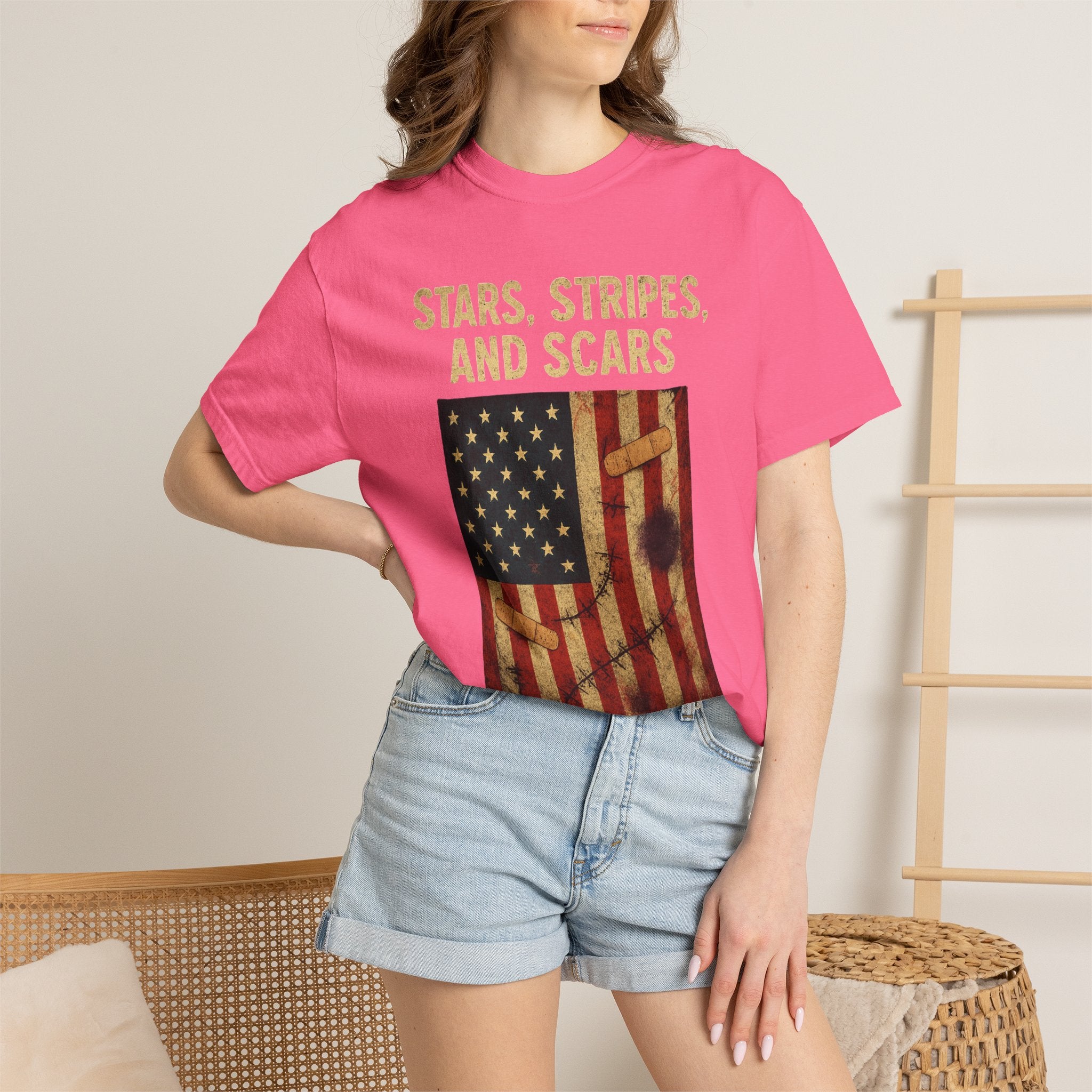 "STARS, STRIPES, AND SCARS" Unisex Garment-Dyed T-shirt